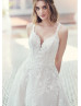 Ivory Lace Tulle Keyhole Back Glitter Wedding Dress
